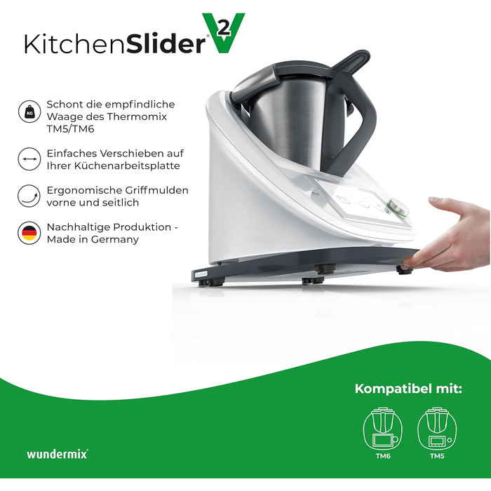 Дерев'яна ковзаюча дошка KitchenSlider H V2 Plus Екологічна ковзаюча дошка Thermomix TM6 & TM5 Ковзаюча дошка для Thermomix Дерев'яний планер - графітовий сірий V2 - графітовий сірий