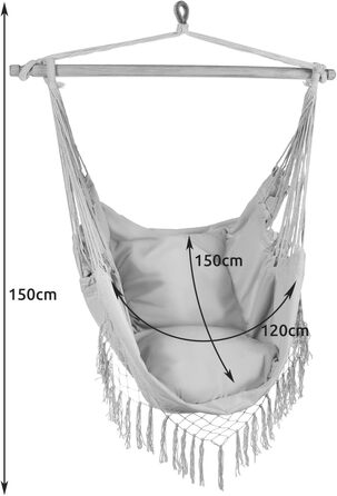 Підвісне крісло для вулиці 97 x 130 см Сірого кольору до 120 кг - Крісло-гойдалка для використання на вулиці та в приміщенні - Підвісна гойдалка Ідеально підходить для дому, саду чи балкону 23671