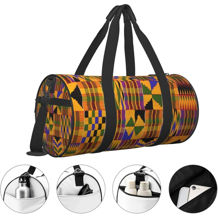 Спортивна сумка, дорожня сумка, з африканським візерунком, сумка на нічліг, чорна, універсальний розмір, сумка для подорожей
