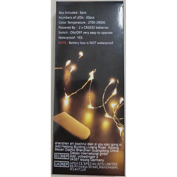 Мікро світлодіодних гірлянд з батарейкою CR2032 на сріблястому дроті довжиною 2 метри для вечірки, саду, Різдва, Хеллоуїна, весілл