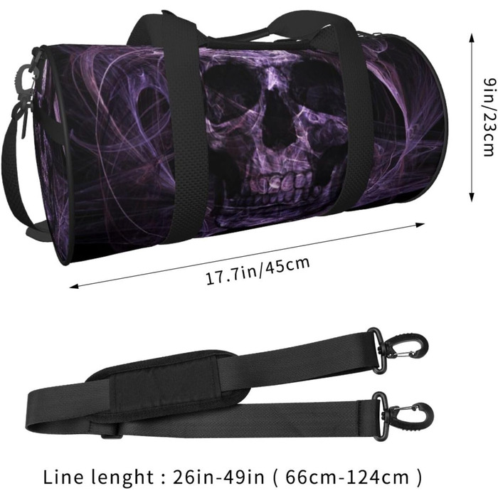 Дорожня сумка Тропічний пляж пальми, захід сонця, кругла форма, велика місткість, легка та міцна, ідеальний подарунок для подорожей, відпустки, ділових поїздок та іншого. Дизайн фіолетовий череп, універсальний розмір.