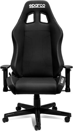 Ігрове крісло Sparco, регульована спинка 150, 2D підлокітники, поперекова підтримка, штучна шкіра, 60 x 60 x 100 см (чорний з срібною прострочкою) чорний зі срібною прострочкою