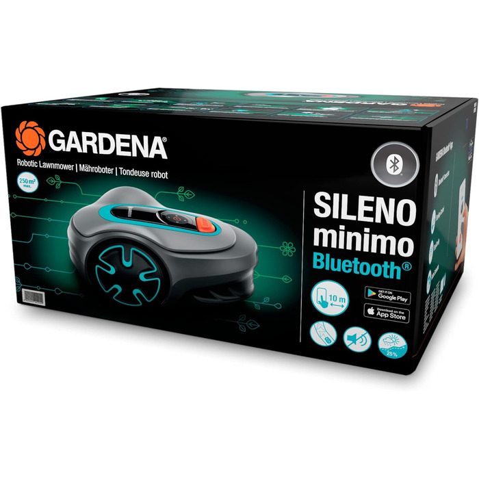 Робот-газонокосарка Gardena SILENO minimo 250 м інтелектуальна газонокосарка з оптимальним підключенням, програмована за допомогою програми Gardena Bluetooth, версія DE (15201-20) 250m2