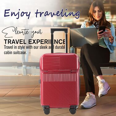 Валіза ручна поїздка з коліщатками 360 та тримачем для напоїв, червона, 20 дюймів