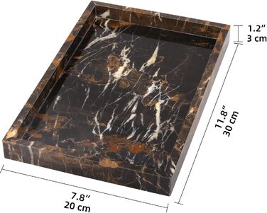 Мармуровий піднос, натуральний піднос для ключів, піднос для ванної кімнати, кухонний органайзер для стільниці, серветки, свічки, рушник, ювелірні вироби, рослина, косметичні підноси (чорне золото, 30 x 20 x 3 см) Чорне золото 30 x 20 x 3 см