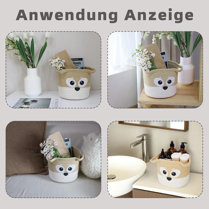 Плетений круглий кошик для зберігання GYASVWU, маленький декоративний кошик з ручкою, плетений кошик-полиця, в&39язаний кошик білий, органайзер для кошиків, кошики для полиці/зберігання іграшок для собак/дітей/подарунків (білий бежевий)