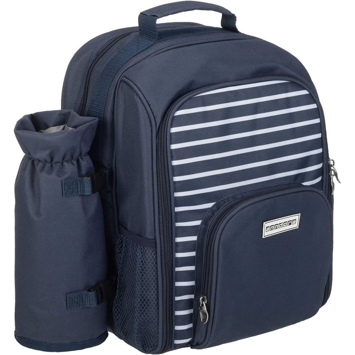 Рюкзак для пікніка anndora, набір з 15 аксесуарів ковдра для пікніка, синьо-біла смужка, темно-синій та білий