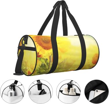 Спортивна сумка для подорожей, сумка-баул з квітковим принтом соняшників, чорна, універсальний розмір
