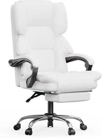 Офісне крісло naspaluro з підставкою для ніг, ергономічне робоче крісло, комп&39ютерне крісло зі штучної шкіри з м&39якими підлокітниками та м&39яким підголівником, функція нахилу, поворотне крісло з регулюванням висоти, білий колір, без підігріву