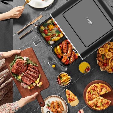 Двокамерна фритюрниця iceagle 11 л - XXL фритюрниця з 2 відділеннями Двозонна фритюрниця, 6 функцій приготування, сенсорний екран, книга рецептів, здорові страви для великої родини Подвійний кошик 11 л