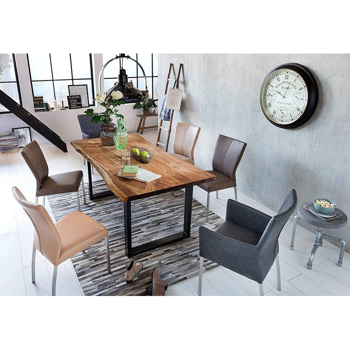 Стіл SAM з живим краєм 180x90 см Quarto, масив акації оздоблення горіхом, обідній стіл з чорною U-подібною рамою, обідній стіл/дерев&39яний стіл промислового дизайну, стільниця 26 мм