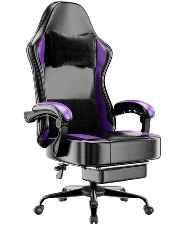 Ергономічне офісне крісло, крісло для домашнього офісу з регульованим підголівником, комп&39ютерне крісло з високою спинкою, колесами та сталевими ніжками (фіолетове)