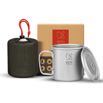 Титанова кружка Keith Titanium з одностінною кришкою та складною ручкою, портативна кавова кружка з кришкою та складною ручкою, посуд для чаю та кави, ідеально підходить для кемпінгу, пікніків, трекінгу та активного відпочинку (300 мл)