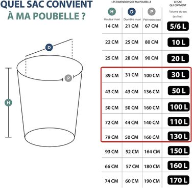 Міцні сміттєві пакети з розсувними ручками, виготовлені з переробленого пластику, максимальна водонепроникність (50 л (8 шт.))