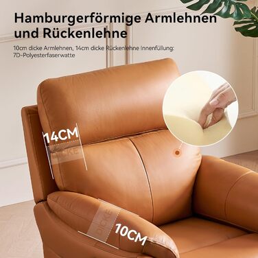 Крісло для відпочинку AIRSKY з натуральної шкіри, крісло для телевізора з функцією відкидання, крісло для кінотеатру, крісло для сну, крісло для старших, крісло для телевізора з функцією сну, ручне регулювання крісла для вітальні, спальні (помаранчеве)