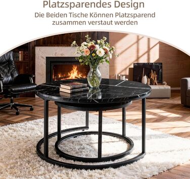 Набір журнальних столиків з 2 шт. , бічний столик, стіл для вітальні, журнальний столик з регульованою висотою, для вітальні, круглий дерев&39яний журнальний столик з чорним металевим каркасом, діаметр 70/50 см, чорний