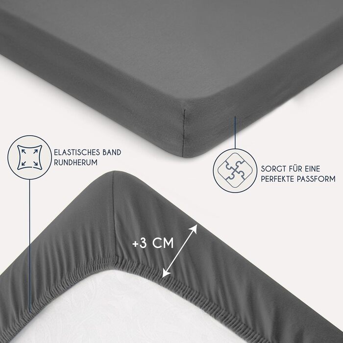 Простирадло 140x190/200см - сертифікована бавовна Oeko-Tex - Антрацит сірий - 100 трикотаж Простирадло приталене 140x190/200 140 x