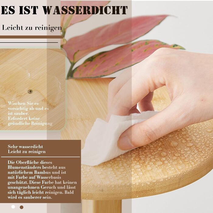 Бамбукова підставка для квітів на колесах, 5-ярусна підставка/стійка для квітів на балкон, шасі Ø31,5 см * верхня полиця Ø19 см * висота 88 см, полиця для рослин для використання на вулиці, легко переміщується (колір дерева), 5-ярусна підставка для рослин