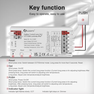 Контролер світла GLEDOPTO ZigBee 3.0 Pro WWCW 2 в 1 CCT Dimmer 12A Max H/ue Alexa Homey Tuya Smart Life APP Control 2 в 1 світлодіодний контролер