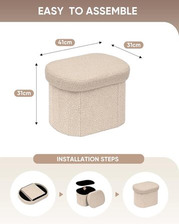 Лавка для зберігання Bonlife, Складана скриня для зберігання, Пуф для ніг, Love, для спальні, вітальні, коридору, Бежевий, 41 x 31 x 31 см (Бежевий 41Г x 31Ш x 31В см)