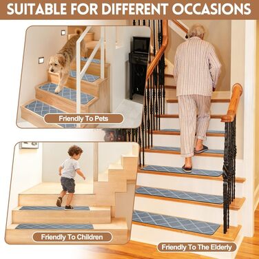Килимки для сходів, 15 шт. , самоклеючі, для внутрішнього використання, 55 см x 19 см, протиковзкі, можна різати, для захисту домашніх тварин, людей похилого віку та дітей (світло-сірі)