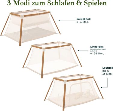 Дитяче ліжечко-манеж Tutti Bambini CoZee Go 3-в-1 з матрацом - легкий та дихаючий складний дитячий манеж, від 0 до 3 років (горіховий та екрю) CoZee GO Горіховий та натуральний білий