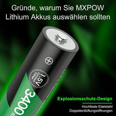 Літієві батарейки типу АА, 8 шт. , із зарядним пристроєм, акумуляторні батарейки високої ємності 1,5 В 3400 мВтгод, 1500 циклів розрядки/зарядки, зарядний пристрій із РК-дисплеєм