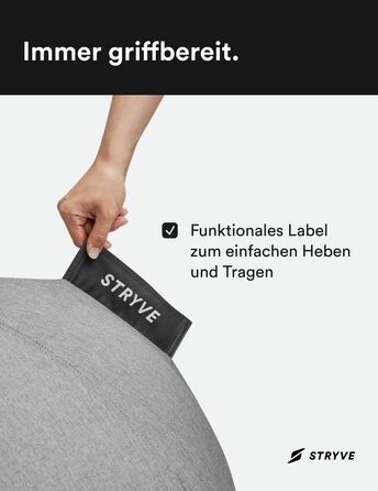 М&39яч для вправ STRYVE Office 65,70 см - Ергономічний м&39яч для вправ з чохлом, який можна прати, та захистом від перекочування, включаючи повітряний насос - Вантажопідйомність до 150 кг - Як офісний стілець, табурет 65 см, тканина Casual Grey