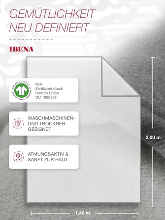 Ковдра Ibena Stockholm з органічної вовни 140x200 см - 100 бавовна, зроблено в Німеччині, бавовняна ковдра сірого кольору, світло-сіра, двоколірна 140 x 200 см сірого кольору