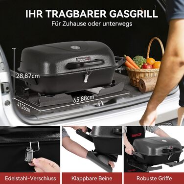 Газовий гриль Royal Gourmet 3,5 кВт портативний настільний гриль з ручками та складаними ніжками для кемпінгу, саду та балкона