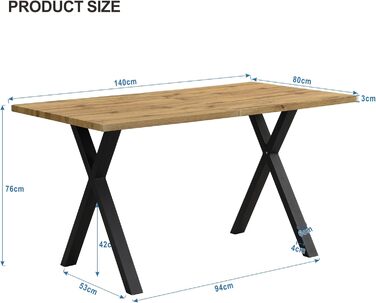 Обідній стіл Merax, дизайн зі схрещеними ніжками, сучасний простий прямокутний обідній стіл з кованого заліза, Д140*Ш80*В76 см, дубчорний 01/імітація дуба 140x80x76 см