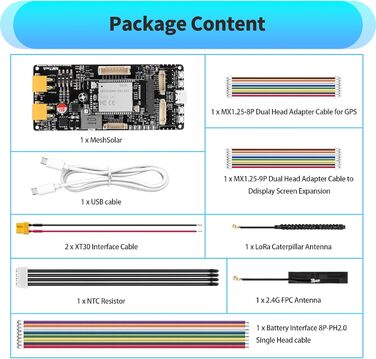 Плата розробки MeshSolar для літій-іонних систем BMS BLE/LoRa, мікроконтролер nRF52840 SX1262 LoRa. Підтримує Bluetooth та LoRa 868 МГц. Сумісний з літій-полімерним акумулятором Meshtastic.
