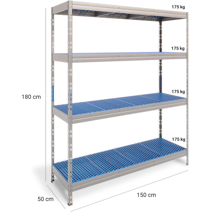 Харчова полиця з 4 пластиковими полицями, висота 180 см (180x148x50)