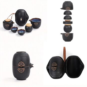 Китайський чайний набір Кунг-Фу, кераміка чайник, баночка для чаю, 2 чашки та зручна сумка для транспортування. Ідеально підходить для дому, офісу, пікніків та щоденного використання.