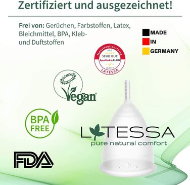 Менструальна чаша LATESSA, тест дуже хороший, зроблено в Німеччині, без бісфенолу А, менструальна чаша, менструальна чаша, менструальна чаша, менструальна чаша, альтернатива тампонам і прокладкам, розмір L, велика