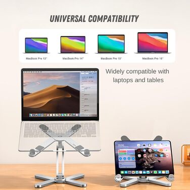 Підставка для ноутбука з поворотною базою на 360, регульована по висоті, ергономічна складана підставка для ноутбука, сумісна з iPad та MacBook/всіма ноутбуками до 16 дюймів (срібляста)