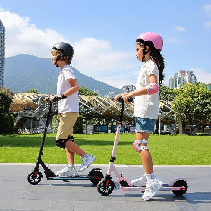 Електросамокат Caroma для дітей віком 8-12 років, двигун 180 Вт, 16 км/год, час їзди 60 хв, регульована швидкість та висота, різнокольорове підсвічування, світлодіодний дисплей, складаний дитячий електросамокат, новий чорний