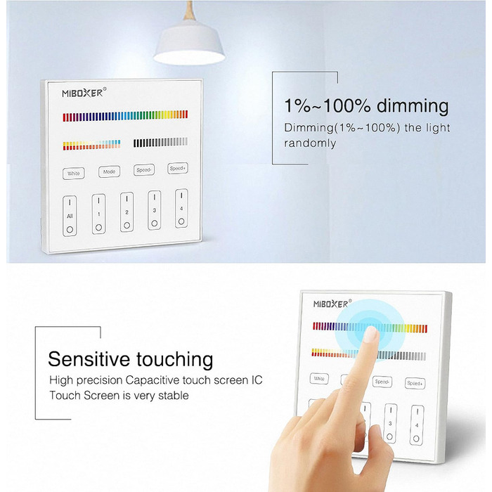Контролер Miboxer Milight 2.4G 230V 4-зонний настінний контролер TOUCH T4 RGBCCT для світлодіодної продукції