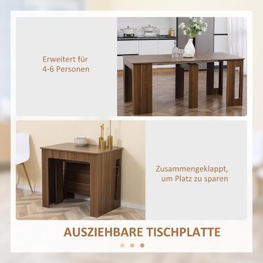 Обідній стіл HOMCOM, 60-180x85 см, 3-рівневий розкладний кухонний стіл до 6 осіб, сучасний обідній стіл, для вітальні, їдальні, кухні, коричневий