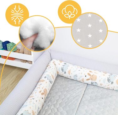 Ліжко Змійка Подушка Подушка Ліжко для годування Ролл Bed Edge Protector Декоративна подушка Кровать Snake XL ручної роботи Білі зірки на сірому 200 см