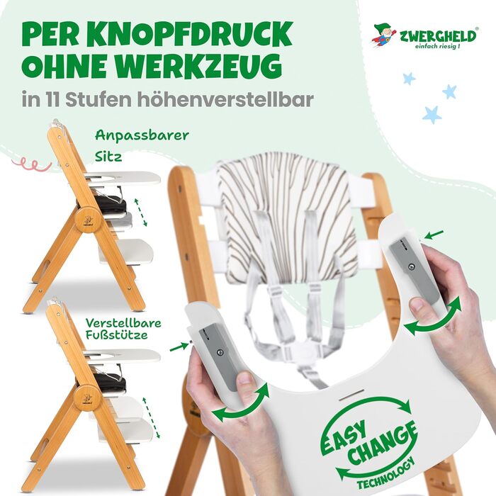 Дитячий стільчик для годування ZS3 Set - регульований, стільчик для немовлят від 6 місяців до 90 кг, з обідньою дошкою - стільчик