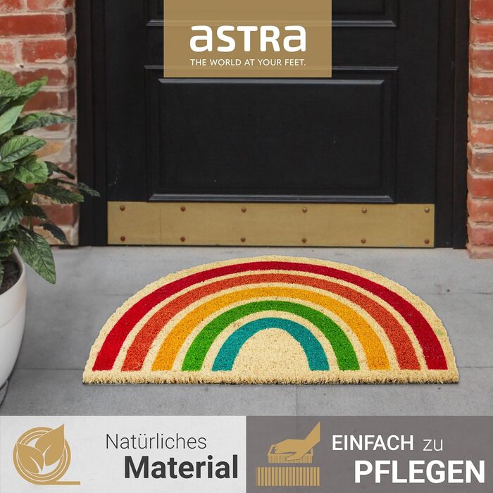 Килимок для дверей Astra Natural Coconut - Кокосовий килимок 40x60 см Веселка - Нековзний килимок для бруду - Килимок для вулиці, килимок для приміщень - Килимок для критої відкритої території 40 x 60 см (прямокутний) Веселка