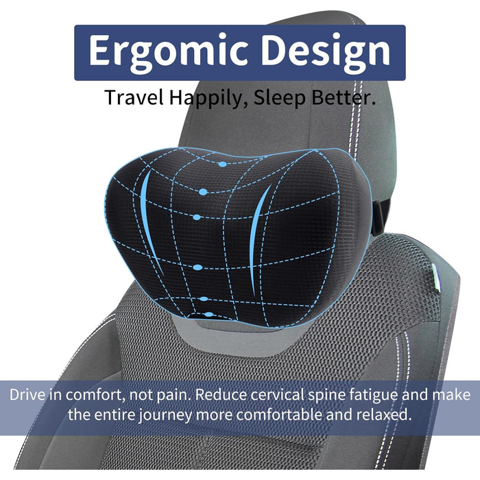 Подушка для підголівника автомобіля, зручна подушка для підголівника для автомобілів, 100 піна з ефектом пам&39яті, подушка для шиї автомобіля для керування автомобілем, універсальна посадка, дорожня подушка для знеболення під час керування автомобілем, 2