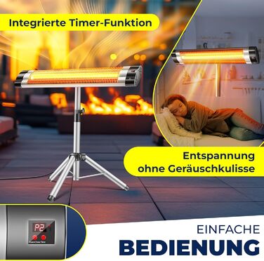 Інфрачервоний обігрівач KESSER, обігрівач для патіо, 2500 Вт, включаючи захисний чохол, телескопічна підставка з регульованою висотою, обігрівач для пеленального столу, обігрівач для патіо, кварцовий обігрівач, інфрачервоний