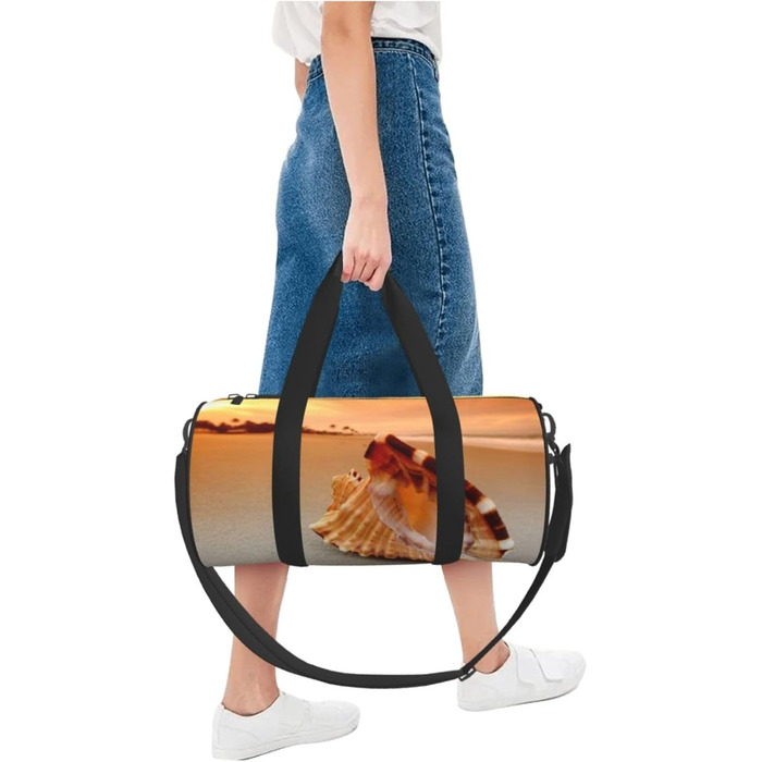 Спортивна дорожня сумка Морська раковина з принтом Конх, чорна, універсальний розмір