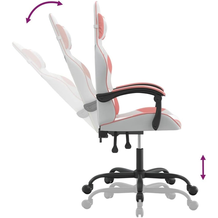 Геймерське крісло, офісне крісло, білий та рожевий, штучна шкіра