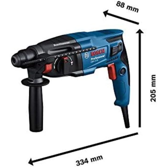 Перфоратор Bosch Professional GBH 2-21 (з патроном SDS plus, у комплекті 3 свердла SDS plus (6/8/10 мм), додаткова рукоятка, ткани
