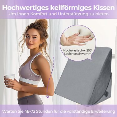 Регульована клиноподібна подушка Babenest з піною високої щільності, ергономічна подушка для спини ліжка та дивана, рефлюксна подушка для читання, сну, ігор, перегляду телевізора (Greu)