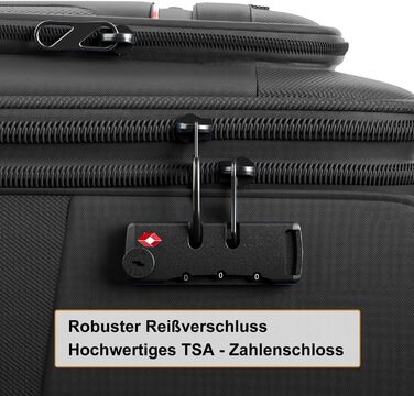 Розширюваний валіза-кейc з мяким корпусом - ручна поклажа, малий розмір 55x38x23 см, тканинний валіза на колесах, водонепроникний, з 4 колесами та TSA замком, обєм 48 літрів, чорний S Чорний
