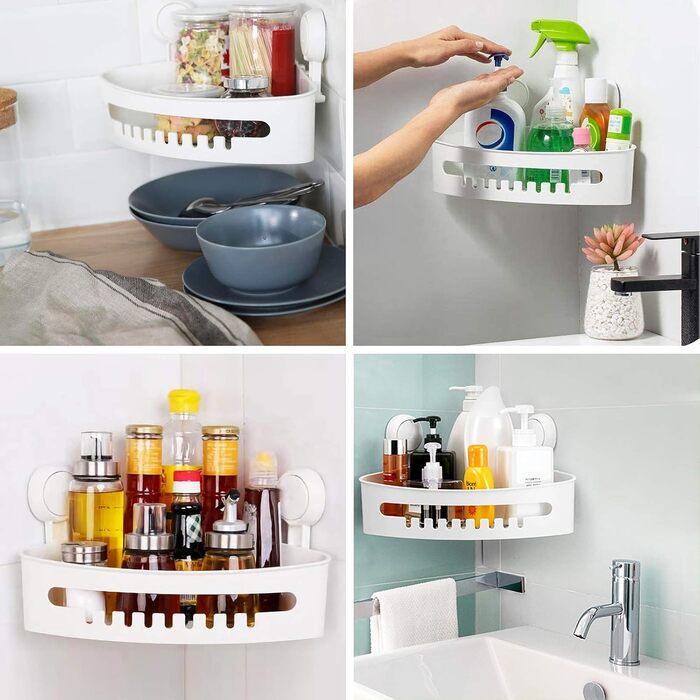 Присоска для зберігання, кошик для душу без кутової полиці для свердління, полиця для душу багаторазового використання 1000 разів, організація кухні, ванної кімнати, шампунь, офіс, балкон, вантажопідйомність 10 кг полиці для душа